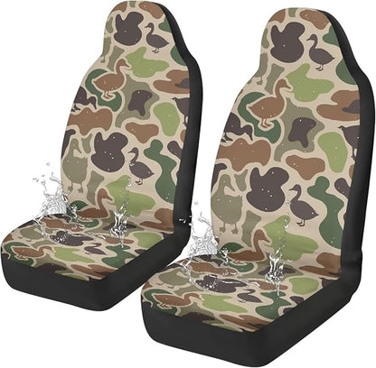 Car Seat Covers Waterproof Breathable Duck Hunter Camo Front Seat Cover Protection Interior Accessories Easy to Install and Clean Universal for Auto Truck Van SUV 2 Pcs