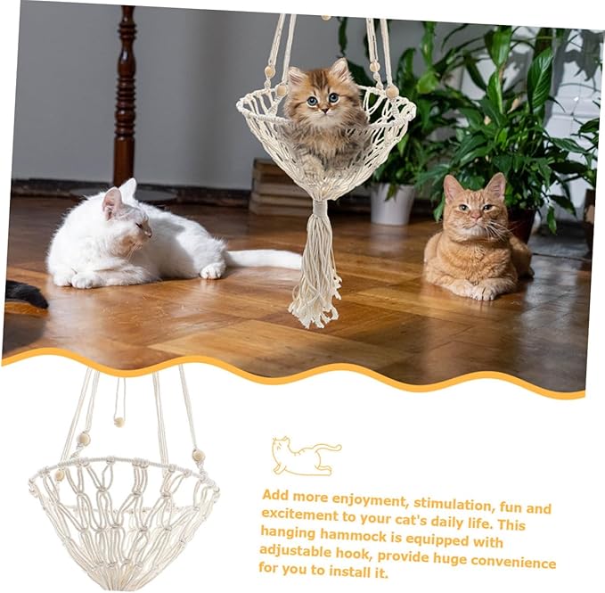 GANAZONO Decorative Bohemian Woven Hanging Cat Hammock 40cm Wear-Resistant Cat Bed Nest for Indoor Pets and Kittens to 30 Lbs