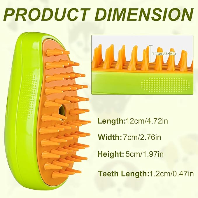 Cat Steam Brush 3 in 1, Silicone Massage Grooming & Pet Hair Remover, Spritz Defur Comb for Cats Dogs, Steamy Brush, Misting Pets Grooming Comb, Pet Hair Brushes Indoor Steamer by ALQMIA (Yellow)