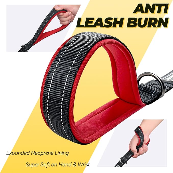 VIVAGLORY Dog Leash Twingrip Double Handle Dog Leash with Traffic Handle Control & 2 Loop for Walking & Training, Reflective Heavy Duty for Puppy Pet Collar, 5ft x 1in, Black