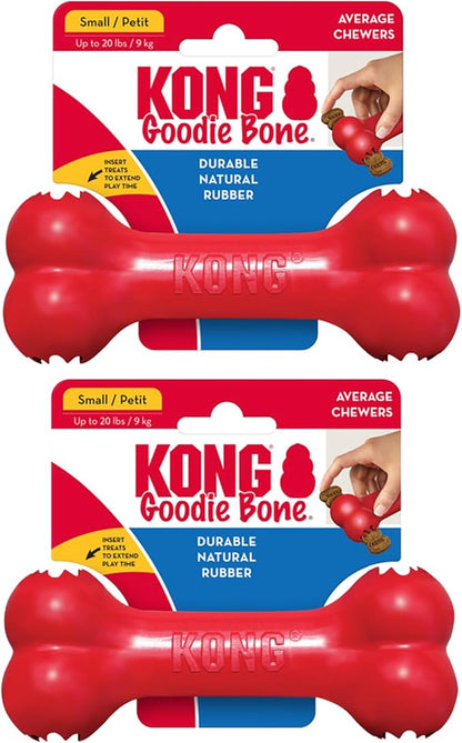 KONG Goodie Bone Small 2 Pack - Classic Durable Natural Rubber Dog Bone- Treat Dispensing - Red - for Small Dogs (2 Pack)