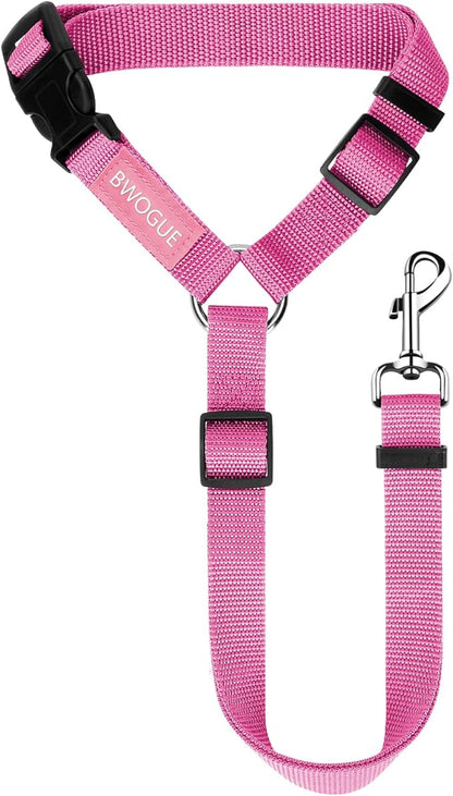 BWOGUE Pet Dog Cat Seat Belts, Car Headrest Restraint Adjustable Safety Leads Vehicle Seatbelt Harness (1 Pack, Pink, Not Elastic)