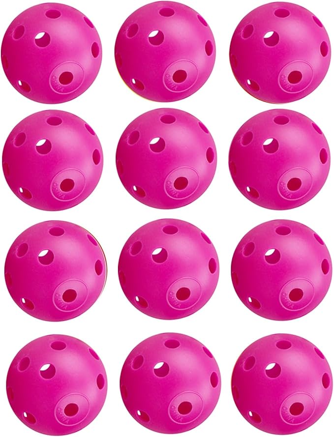 12Pcs Cat Ball Toy, Low Noise No Bells Holey Plastic Cat Balls, Funny Interactive Cats Toys for Indoor Cats, Firm Toy Balls for Kitten Puppy Ferret Bird (1.65", Hot Pink)