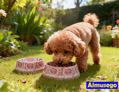 Ceramic Dog Bowl Purple & White Cat Pet Bowls for Small Breeds - 5.7" Wide x 2.8" Tall - 1.5 Cup Food and Water Puppy Dish for Dogs Pet Feeding, Microwave and Dishwasher Safe