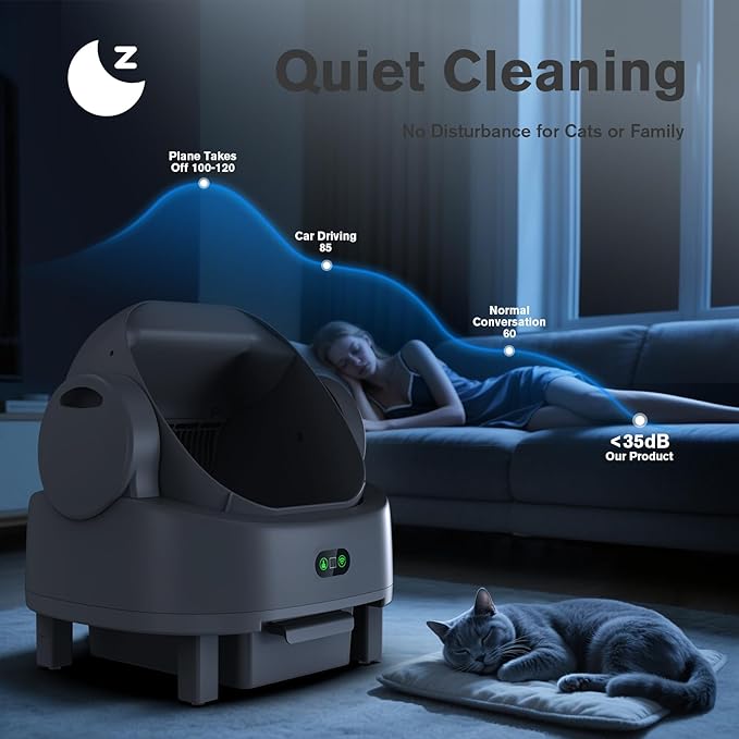 Self Cleaning Cat Litter Box, Open-Top Large Automatic Litter Box for Multiple Cats with Safety Sensors, Includes Liner Bags and Litter Mat Light Grey