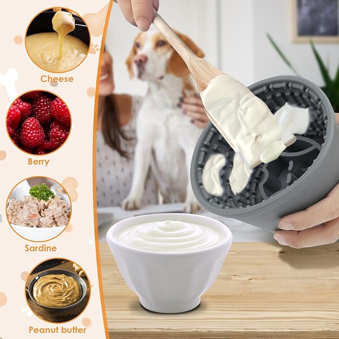 Slow Feeder Bucket, Dog Feeding Bucket, Dog Lick Bowl, Dog Lick Pad with Anti Skid Suction Cup Large Volume Slow Feeder Dog Bowl Portable Slow Feeder Dog Bowl Suitable for Dogs (Blue-Gray)