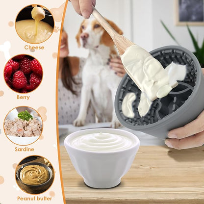 Slow Feeder Bucket, Dog Feeding Bucket, Dog Lick Bowl, Dog Lick Pad with Anti Skid Suction Cup Large Volume Slow Feeder Dog Bowl Portable Slow Feeder Dog Bowl Suitable for Dogs (Blue-Gray)