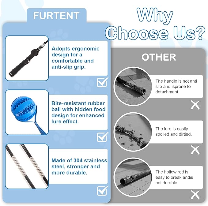 Flirt Pole for Dogs Interactive Dog Pole Toy for Large Medium Small Dogs, Sports Dog Teaser Pole for Tug of War, Flirt Pole with Lure Ball (Extended Pole + Tensile Rope)