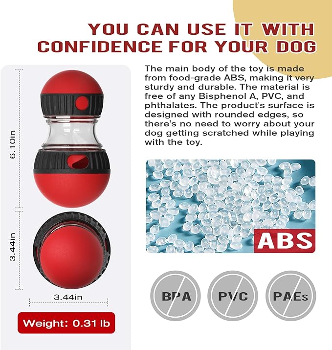 Cognitive Dog Toys,Slow Feeder Interactive Toys,Mushroom Dog Food Dispenser,for Small Dogs,Treat Dispenser Food Puzzle Ball for Mental Stimulation, Red Color