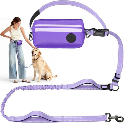 Hands Free Dog Leash with Removable Zipper Pouch, Dual Padded Handles and Durable Bungee for Walking, Jogging and Running-Your Dog (Large, 35-140 lbs Purple