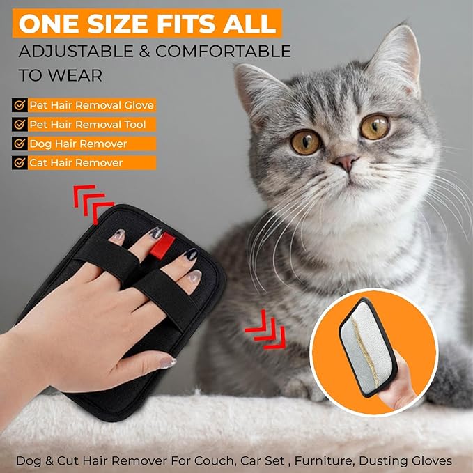 2Pcs Pet Hair Removal Gloves for Cats & Dogs - 2025 New Upgraded, Reusable Efficient Grooming Glove for Pet Hair,Pet Hair Remover Tool for Clothing, car seat, Couch,Carpet.
