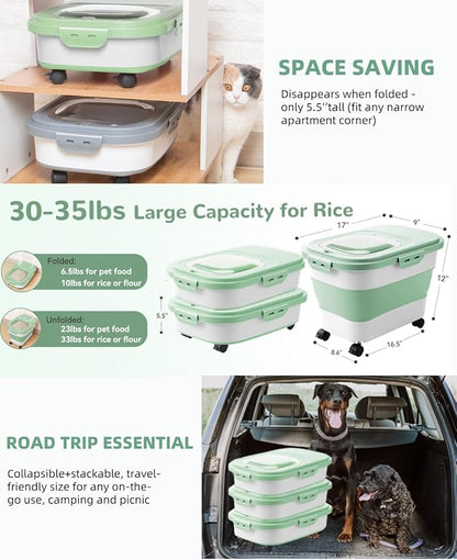20-23 Lbs Dog Food Storage Container - Collapsible Dog Food Container with Attachable Casters and Scoop,Small Container,Pet Food Storage Containers to Keep Dry Food Fresh,Easy to Move