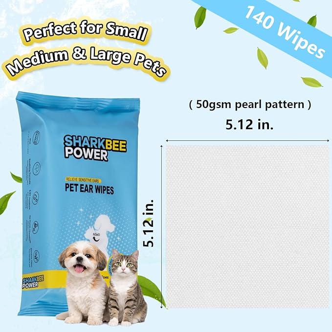Bamboo Pet Ear Wipes for Dogs & Cats, Gently Clean Dirt, Wax & Odor, Daily Ear Care (70)