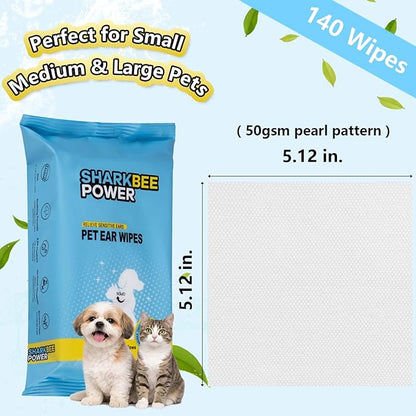 Bamboo Pet Ear Wipes for Dogs & Cats, Gently Clean Dirt, Wax & Odor, Daily Ear Care (70)