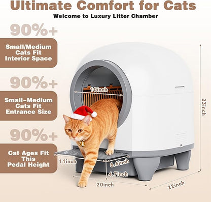 Greesum Smart Self-Cleaning Cat Litter Box, Fully Enclosed Automatic Litter Box with App Control, Safety Sensors& Large Capacity for Multi-Cat Homes, Includes Waste Bags & Mat