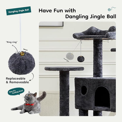 DUMOS 54-inch Indoor Cat Tree Tower –Multi-Level Pet House for Large Cats with 2 Condos, Scratching Posts, Round Platform, Small Ladder, and Toys – Perfect for Cats of All Ages, Navy Blue