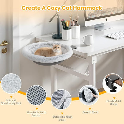 Pawaboo Cat Desk Bed, Sunken Cats Hammock with Steel Clamp Hold up to 40lbs, One-click Foldable Cat Side Table Beds with Soft Plush, Reversible & Washable Hanging Cats Bed for Game Office Home Desktop