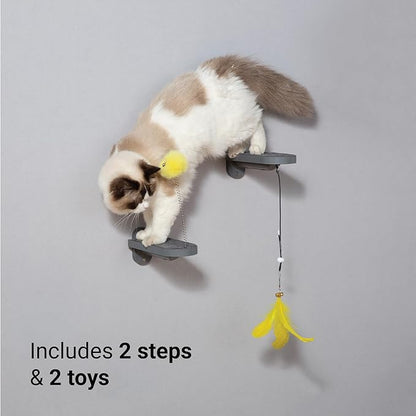 SVD.PET Cat Wall Steps (2-Pack), Climbing Stairs with Replaceable Felt Pad, Cat Shelves with Toy, Dark Grey