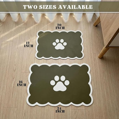 Absorbent Pet Food Mat, Scalloped Edge Dog Cat Bowl Mat with Rubber Backing, Quick-Dry Leather Feeding Mat for Messy Drinkers, 16" x 24", Pink