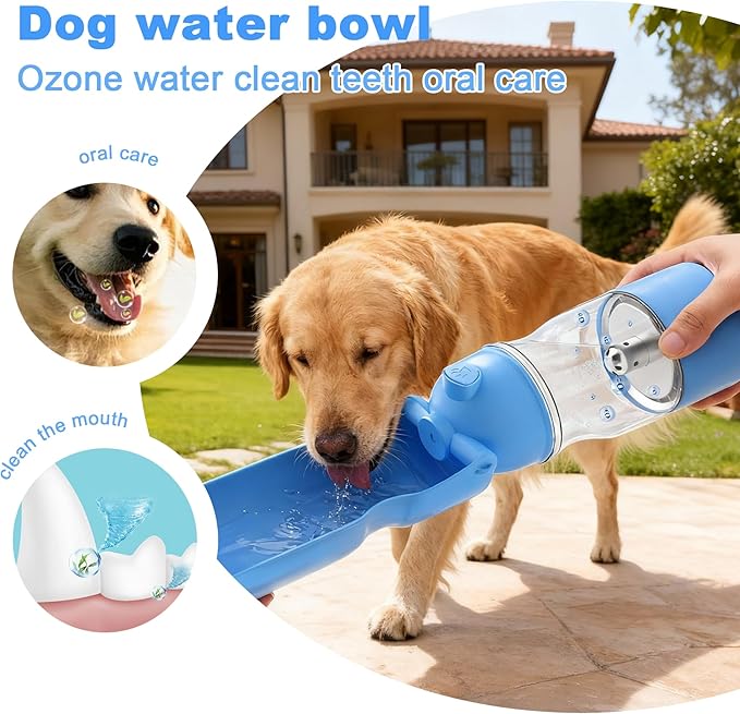 Portable Dog Water Bottle Active Oxygen Puppy Water Bowl & Dispenser for Travel, Improves Taste and Boosts Immunity for Pet Health Care Water Bottle (A-013B-blue)