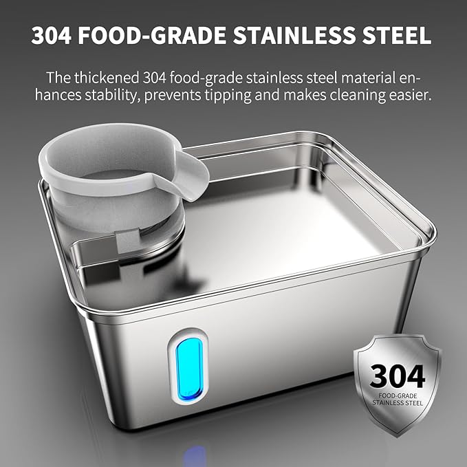 Dog Water Fountain, 8L/2.1Gallon/270oz Dog Fountain Water Bowl - Stainless Steel Ultra-Quiet Pet Water Dispenser with Water Level Window & Large Drinking Area