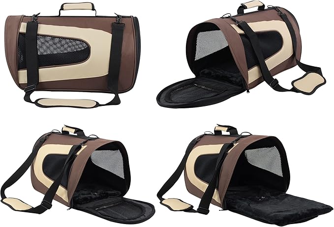 EliteField Deluxe Soft Pet Carrier (3 Year Warranty, Airline Approved), Multiple Sizes and Colors Available (20" L x 11" W x 11" H, Brown+Beige)