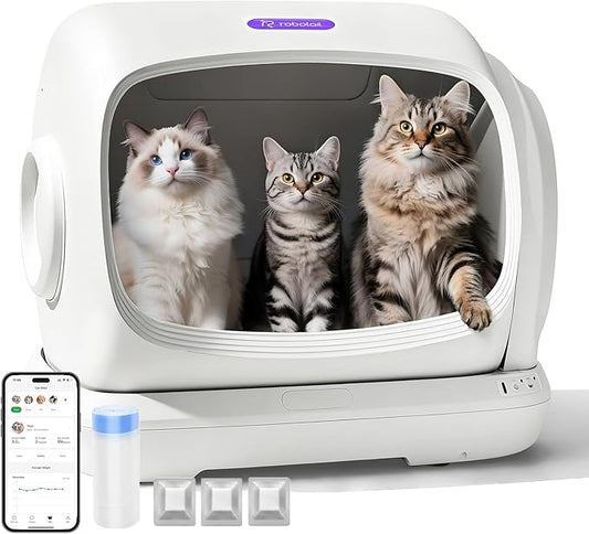 Robotail Self Cleaning Cat Litter Box,106L XXXL Extra-Large Space Automatic Cat Litter Box for Large Cats, Open Top Automatic Cat Box Self Cleaning with APP, Safety Sensor, Anti-Pinch Patent