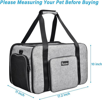 Petmolico Cat Carrier Soft-Sided Pet Bag for Small Medium Cats Puppies 16LBs - Airline Approved Pet Travel Carrier 3 Open Doors (Medium,Grey-X863)