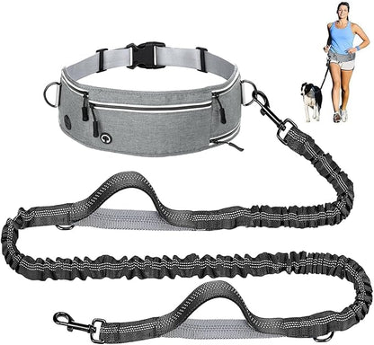Hands Free Dog Leash with Zipper Pouch, Waist Leash for Dog Walking and Running, Dual Padded Handles, Shock-Absorbing Bungee for Medium to Large Dogs