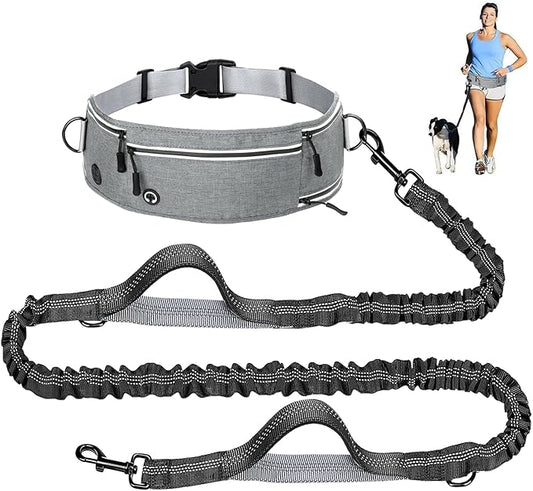 Hands Free Dog Leash with Zipper Pouch, Waist Leash for Dog Walking and Running, Dual Padded Handles, Shock-Absorbing Bungee for Medium to Large Dogs