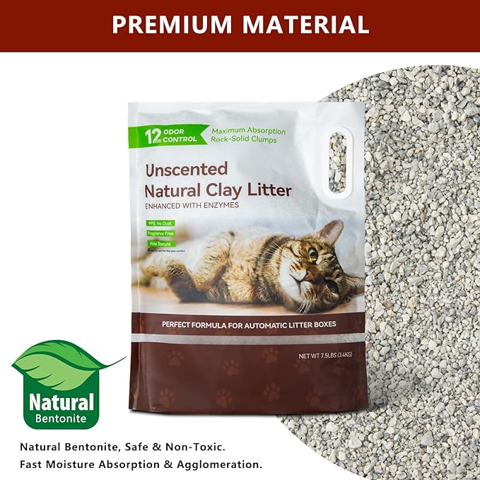 Clumping Cat Litters 2 Pack, 7.5lb Sodium Bentonite Cat Litter - Fast Clumping, Dual Odor Control with Enzymes, Low Dust & Safe for Cats