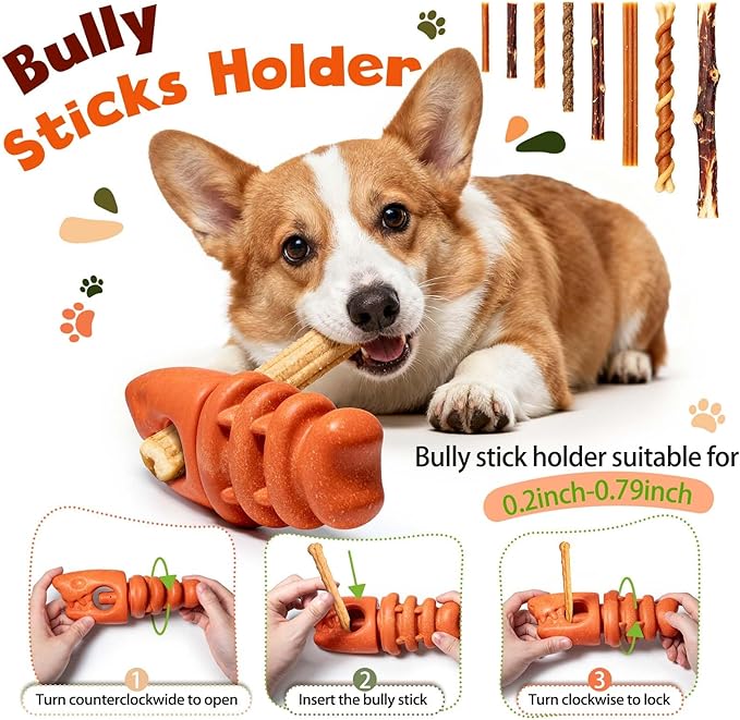 Bully Stick Holder for Aggressive Chewers,Bully Sticks Holder to Prevent Choking,Dog Toys to Keep Them Busy,Dog Chew Holder Fit 0.2-0.79IN Bully Sticks,Gift for Medium/Large Dogs