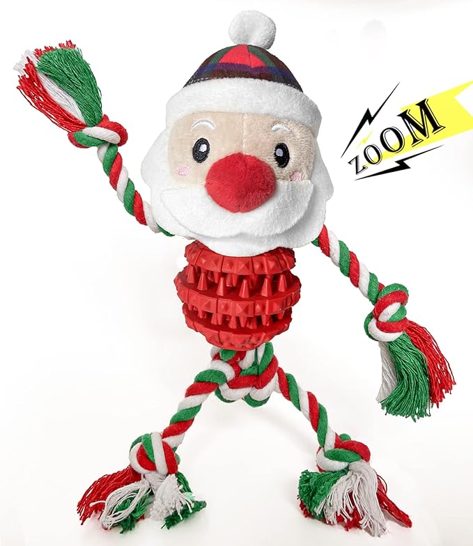 Dog Christmas Toys for Small Medium Large Dogs, Squeaky Plush Dog Toys + Interactive Dog Toys + Dog Rope Toys Multi Function Cute Santa Puppy Toys for Christmas