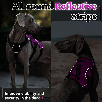 rabbitgoo Escape Proof Dog Harness, Soft Padded Full Body Pet Harness, Reflective Adjustable No Pull Vest with Lift Handle and Lesh Clip for Large Dogs Walking Hiking Training, L, Purple