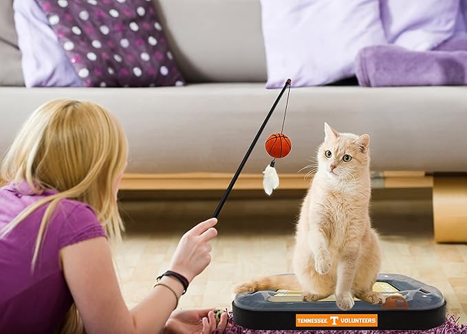 NCAA TENNESSEE Volunteers Basketball Court Felt Cat Scratcher Toy - 6-in-1 Interactive Cat Ball Bell Wand & Plush Basketball