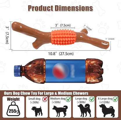 SCHITEC Dog Chew Toy for Aggressive Chewers, Tough Big Nylon & Rubber Teething Stick with Real Maple Wood Flavor for Large Medium Breed