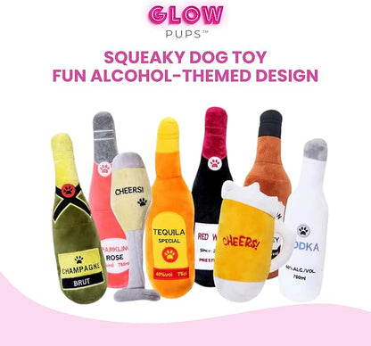 Glow Pups Whiskey Dog Toy with Squeaker, Fun Alcohol Parody Plush for Puppy Playtime, Interactive & Engaging Whiskey Plush, Funny Dog Toys, Ideal Dogs, Classic Multicolor Style, 26 CM