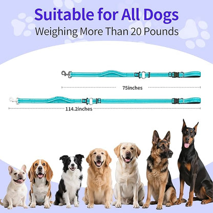 Kazazoo Hands-Free Dog Leash with Adjustable Length 6-9FT + Dual Padded Handles Reflective Safety for Walking, Jogging & Training | Suitable for Medium to Large Dogs & Puppies Green-L