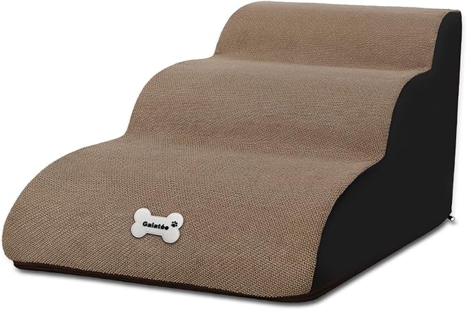 Pet Stairs, Washable & Zippered Cover Removable Pet Ramp, High Density Sponge Dog Stairs(3 Tiers Pet Stair, Light Tan)
