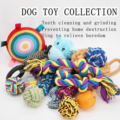 15-Piece Heavy Duty Dog Rope Toys for Large Aggressive Chewers, Indestructible Teeth Cleaning Tug of Toy, Knot + Toy Ball + Bell-Equipped Mini Frisbee.