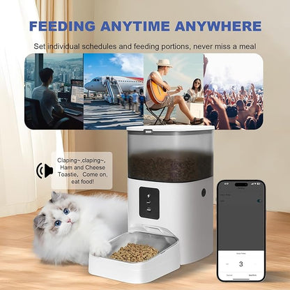 ANDOLL HOME 2.4G Automatic Cat Feeder, 4L WiFi Food Dispenser with 10s Voice Recorder, Pet Feeder up to 10 Meals per Day, Timed Cat Feeder with Dry Food Sealed Ring