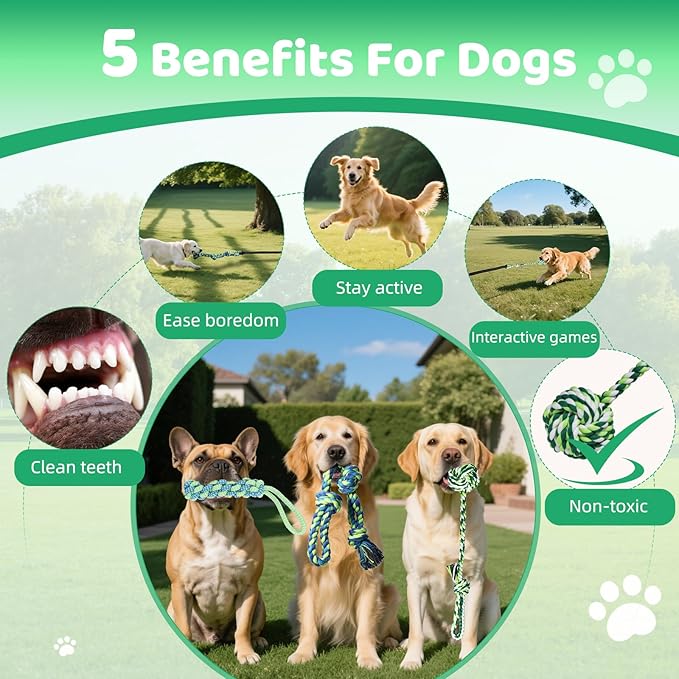 EIODEAR Bungee Tug of War Dog Toy with Upgraded Steel Stake, Cotton Ball, Teething Rope and Soft Rope, Tether Tug Outdoor Dog Toy for Lawns and Trees, Interactive Dog Toys for Medium, Large Dog, Blue