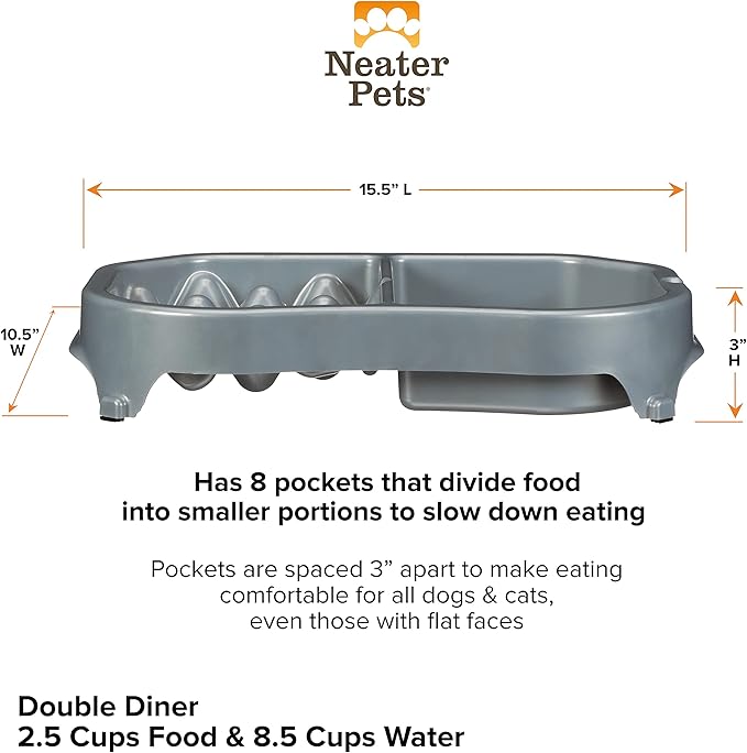 Neater Pet Brands Neater Slow Feeder Dog Bowls, Slows Down Fast Eating to Prevent Vomiting, Overeating, & Bloat, Dog Slow Feeder Bowl with Wide, Non-Slip Base, Holds 2.5 Cups Food and 8.5 Cups Water