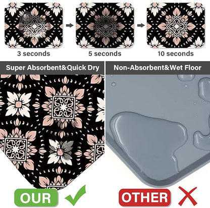 Patterned Cat & Dog Bowl Mat for Food and Water, 12"×20" Quick Dry Absorbent Pet Feeding Mat, Eco-Friendly Dog Placemat