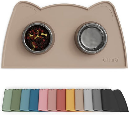 OHMO - Cat Food Mat, Silicone Pet Feeding Mat for Floor Non-Skid Waterproof Dog Water Bowl Tray, Easy to Clean Pet Placemat (Beige, 18 * 9.8'')