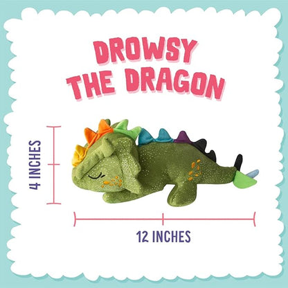 SNUG AROOZ Drowsy The Green Dragon - Plush Dog Toy, Squeaks & Crinkles, Pet Multi-Sensory Play, Recycled Material, 4x12 Soft-Cuddly Magical Companion