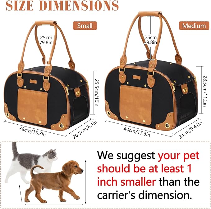 PetsHome Dog Carrier Purse, Pet Carrier, Foldable Waterproof Premium Nylon Pet Travel Portable Bag Carrier for Cat and Small Dog Home/Outdoor Medium Black