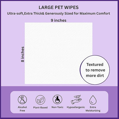 Aurora Pet Wipes – 100% Natural, Plant-Based Hypoallergenic Grooming Wipes for Dogs & Cats – Extra-Durable, Large & Thick for Effortless Cleaning (Lavender, 200 Count)
