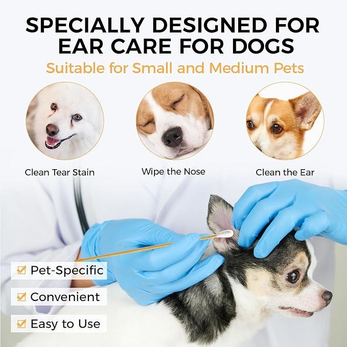 120PCS Long Cotton Swabs with Storage Box, 6 Inch Dog Ear Swabs - for Small and Medium Pet Ear Cleaning - Soft Cotton Tips, Gentle and Lint-Free, Specially Designed for Dogs (Medium)
