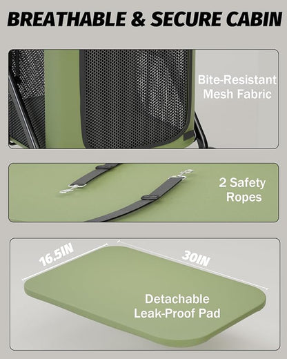 Dog Stroller for Large & Medium Dogs, Pet Stroller for 2 Small Dogs Up to 80 Lbs, Extra Large Heavy Duty, Folding & Breathable, All-Terrain Wheels, Military Green